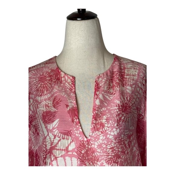 Tory Burch Shirt Women 10 Pink Floral Linen Blend Lightweight Blouse Boho Luxury - Picture 3 of 9